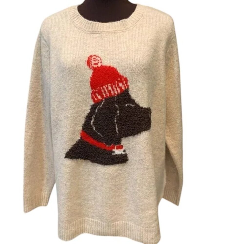 cupcakes & cashmere Cream Sweater with Red and Black Dog Design